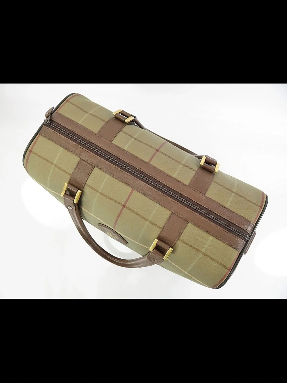 Burberry Olive and Brown Check Duffel Bag